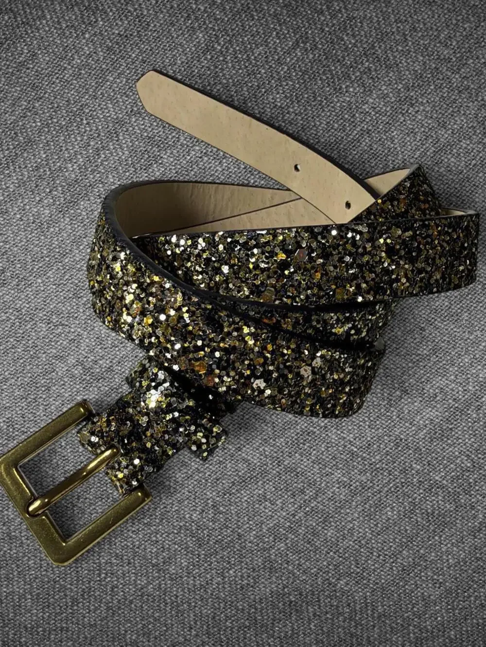 Black Gold Glitter Belt Antique Gold Buckle Size L